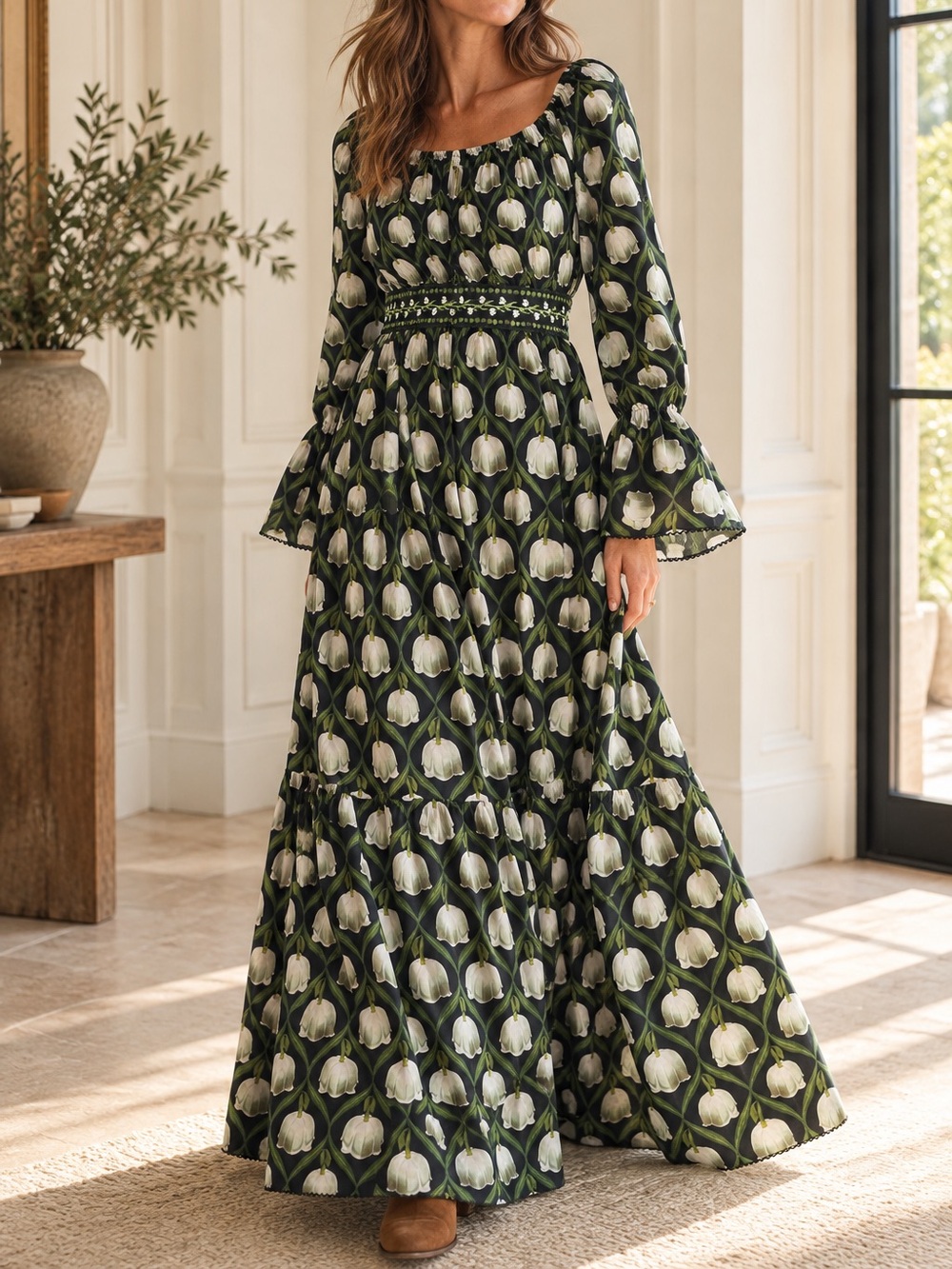 Agua by Agua Bendita Floral Embroidered Maxi Dress XS Made in Colombia